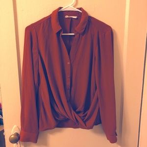 Burnt Orange Button-Down Blouse